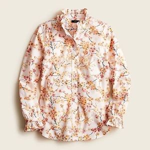 J. Crew Classic-fit ruffleneck shirt in cherry blossoms Size 14 NWT